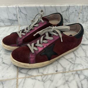 NWOT Golden Goose Maroon and Red with Black Star Superstar Sneakers Size 39